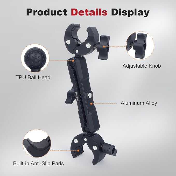 Double Clamp Mount,Double Super Clamp Camera Mount with 360° Ballhead Magic Arm for Desk, Cross Bars,Tripod, Handlebar Studio Light Stand Holder Photography Reflector, Flag, Umbrella,JC025 - Image 6