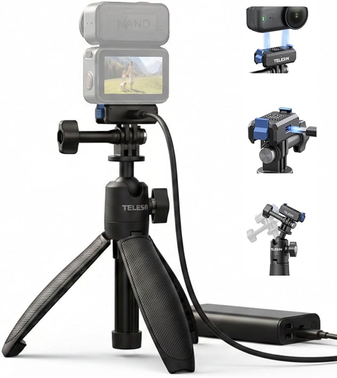 TELESIN Mini Selfie Stick w Magnetic Quick Release Charging Adapter Mount | Tripods for DJI Osmo Nano / Xtra Atto, 360° Adjustable Stick Pole, 1/4" Screw Hole Adapter Mount, Anti-Slip Handle Grip by telesin