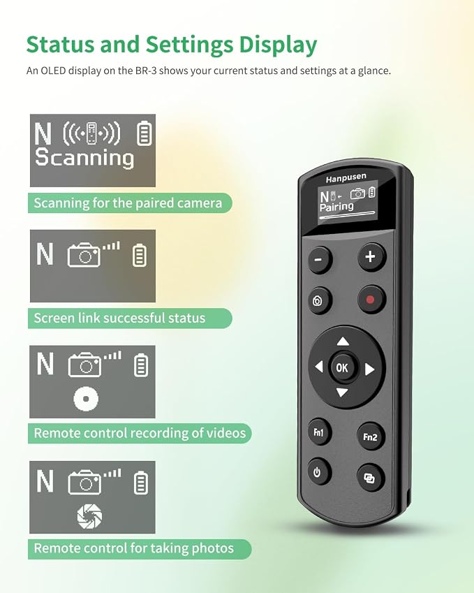 for Nikon Camera Remote Control, Hanpusen Rechargeable Wireless Shutter Release with OLED Screen for Nikon Z6 III/Zf/Z5II/Z50/Z50 II/ZR/Z fc/P1000/P1100/P950/A1000/Z6 II/Z30/Z5/Z7 II, Replace ML-L7 - Image 2