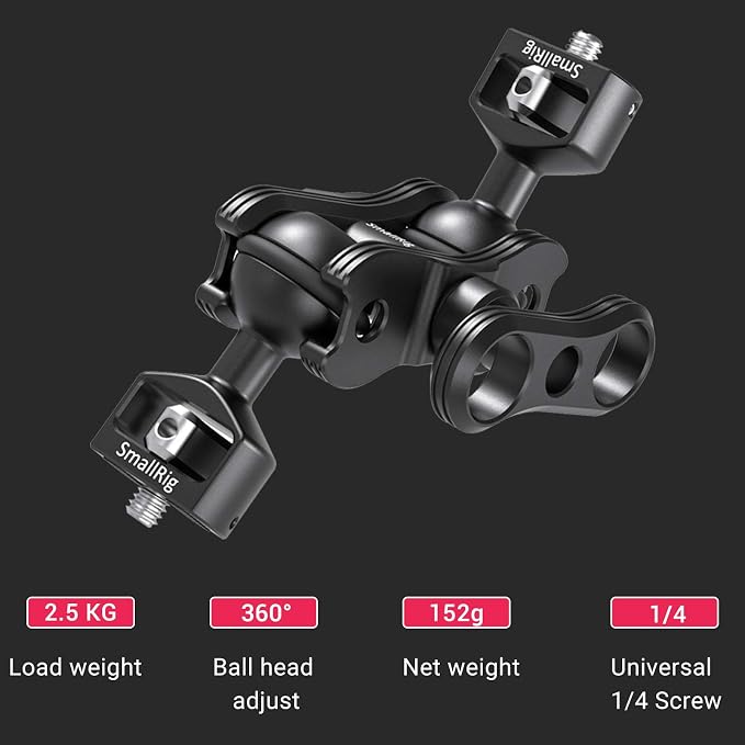 SMALLRIG Articulating Magic Arm with Double Ballheads (1/4" Screw) Monitor Mount for Field Monitor, Lights, Audio Recorders - 2070 - Image 2