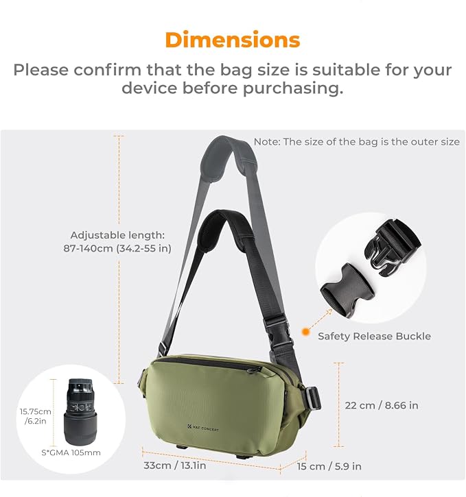 K&F CONCEPT 2 in 1 Camera Sling Bag, Everyday Shoulder Bag | Multifunction Photography Compact Crossbody DSLR Portable Bag, Compatible for Canon/Nikon/Sony, BS01 - Image 6