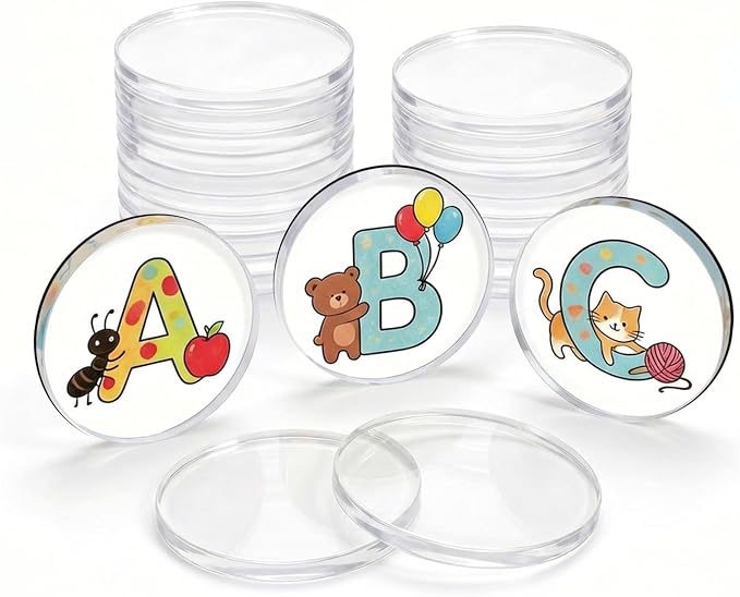 24 Pack Clear Acrylic Fridge Magnets, Blank Round Photo Insert Magnets DIY Picture Frames for Refrigerator, Whiteboard, Home Office Organization & Custom Gifts by Unknown