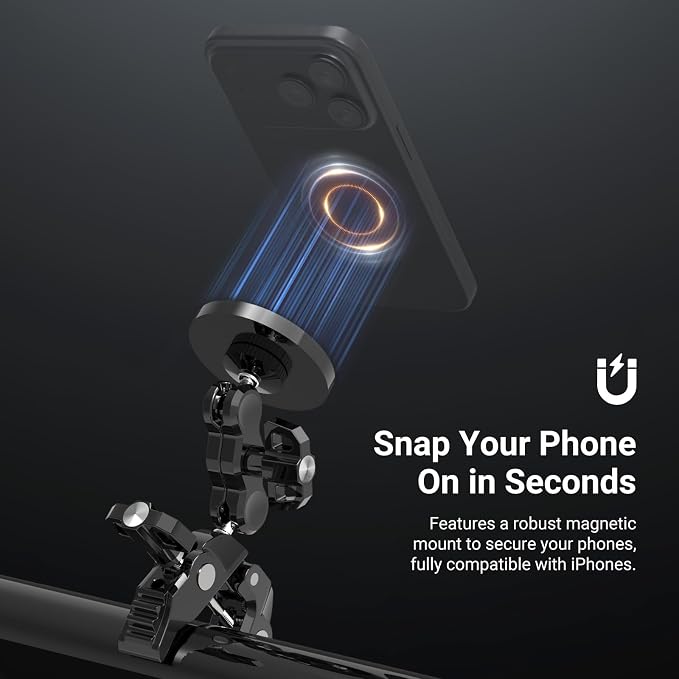 NEEWER Magnetic Mobile Phone Holder with Super Clamp, Adjustable Metal Holder with 1/4 Inch Screw and Ball Heads, Magic Arm Compatible with MagSafe iPhone for Pole, Tripod, Microphone Stand, Table - Image 2