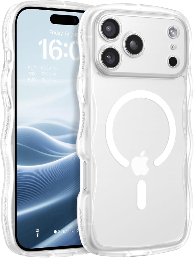 BENTOBEN Magnetic for iPhone 17 Pro Max Case, Cute Wavy [Full Camera Protection][Compatible with MagSafe] Matte Anti-Slip Bumper Women Girls Boys Protective Cover for 17 ProMax 6.9", Clear White by BENTOBEN