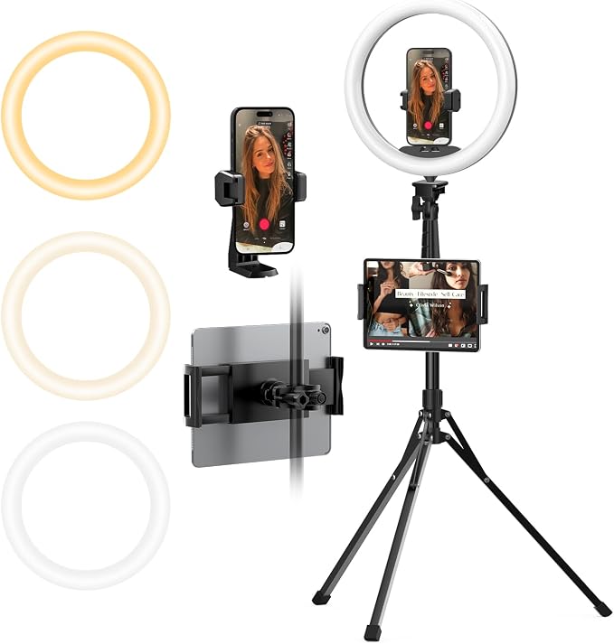 UBeesize 12" Ring Light with 74" Extendable Tripod Stand and Tablet Holder | LED Circle Light with Phone & iPad Holder for Video Recording, Photography, Live Streaming, Makeup, Webcam, TikTok & YouTube by UBeesize