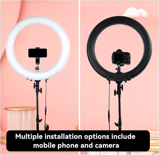 18-Inch Ring Light, 55W Dimmable 5500K Light with 240 LEDs Color Filter, Soft Tube and Carrying Bag for YouTube, TikTok, Selfies and Photography, Compatible with Camera and Smartphones - Image 5