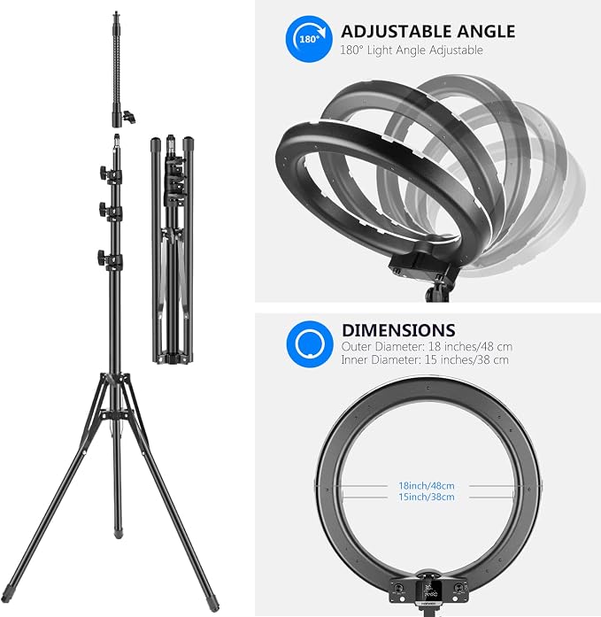 Neewer 18-inch RGB Ring Light with APP Control, Dimmable Bi-Color 3200K-5600K CRI 97+ LED Ring Light with Stand, 0-360 Full Color, 9 Scenes Effect for Selfie/Makeup/Party/Vlog/YouTube/Photography - Image 9