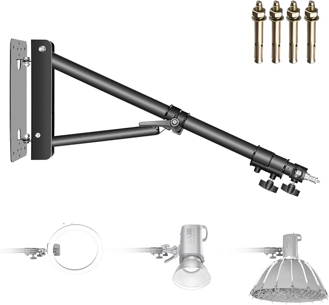 NEEWER Triangle Wall Mount Arm for Photography Studio Strobe Monolight | For Softboxes, Umbrellas, Reflectors, Flexible Rotation 180 Degrees, Maximum Length 180 cm, Black by Neewer