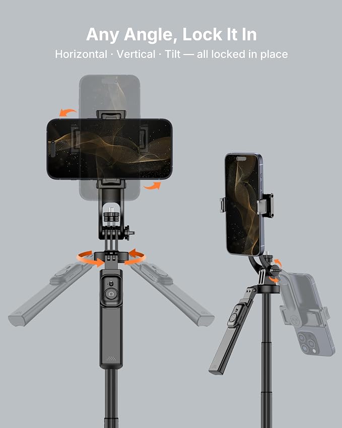 4-Leg Phone Tripod, 71-inch Selfie Stick for iPhone & Android | Anti-Slip Quadrapod Base, Snap-Release Phone Holder, Aluminum Alloy Pole for Durability, Secondary Handle Grip for Stability - Image 4