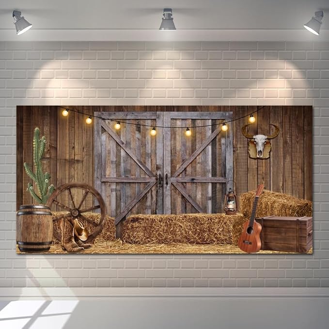 Western Cowboy Backdrop 20x10ft Western Party Decorations Wild West Saloon Rodeo Barn Photography Background Cowboy Theme Birthday Party Decor Banner Photoshoot Supplies - Image 5