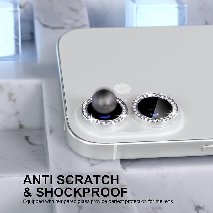 Choiche for iPhone 17 Camera Lens Protector Bling, Diamond-Silver | Ultra HD, 9H Tempered Glass Camera Cover Screen Protector Metal Individual Ring Decoration Accessories, 2-Lens, 6.3-inch - Image 3