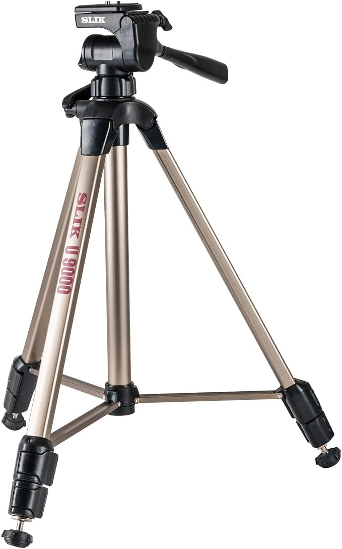 Slik U9000 Tripod with 3-Way Fluid-Effect Head and Built-In Bubble Level,Silver | 3-section aluminum tripod with 3-way pan head and bubble level for photography, videography and travel by Unknown