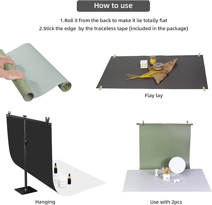 Yoocheese Photo Backdrop for Product Photography, 22x34 in Small Product Background with Tabletop T-Shape Stand, 6Pcs/12 Colors for Flat Lay, Food, Jewelry, Cosmetics Photography - Image 5