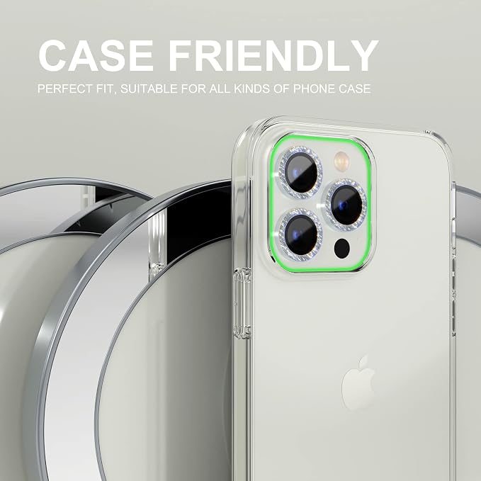 Choiche for iPhone 14 Pro/iPhone 14 Pro Max Camera Lens Protector | Ultra HD, Bling 9H Tempered Glass Camera Cover Screen Protector Metal Ring Decoration Accessories (Glitter-Silver) - Image 4