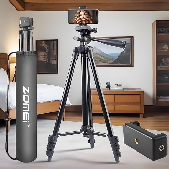 55" Phone Tripod, Camera Tripod for iPhone with Remote Shutter Gopro Holder and Universal Clip, Compatible with iPhone/Android/Sport Camera Perfect for Video Recording/Selfies/Live Stream/Vlogging - Image 9