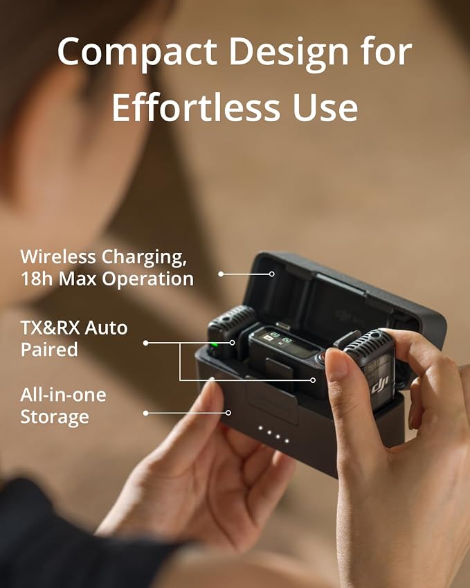 DJI Mic 2 (2 TX + 1 RX + Charging Case), All-in-one Wireless Microphone | Noise Cancelling, 32-bit Float Internal Recording, 250m (820 ft.) Range, Mic for iphone, Android, Camera, Vlogs - Image 3