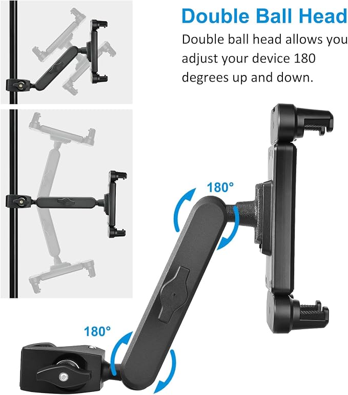 Tablet Holder for Microphone Stand, iPad Mic Stand Phone Holder 360° Swive | Tablet Mic Music Mount Compatible with iPad Pro Air Mini Galaxy and Smartphone 4.7-13.5" - Image 4
