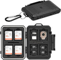 JJC Slim Memory Card Case for 8 SD 12 TF and 2 Nano SIM Cards, IP67 Waterproof Anti-Shock Anti-Dust, Compact Size & Portable SD SDHC SDXC TF Micro SD Card Holder Organizer Storage Box with Carabiner by JJC