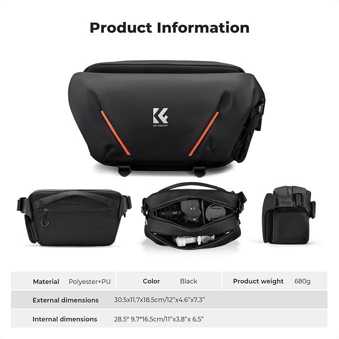 K&F CONCEPT Camera Sling Bag, Lightweight Crossbody Bag with Tripod Holder | Water-Resistant, Foldable Side Pocket, Quick Access, Street & City, Men & Women, for Canon/Sony/Nikon/DSLR/Mirrorless, BS19 - Image 9