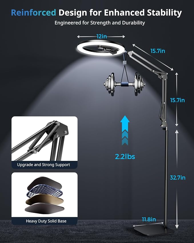 UBeesize 12" Ring Light Tripod for iPhone, 75" Tall Overhead Phone Mount | CRI95 Selfie Light with Stand and Remote, Overhead Camera Mount for Cooking, TikTok, YouTube, Photography - Image 4