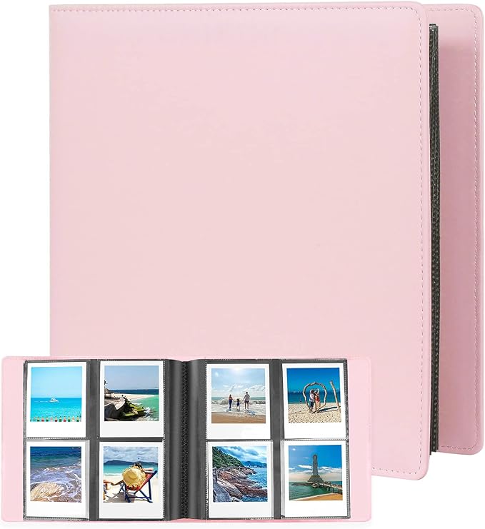Veicevol 192-Pocket Album for Polaroid i-Type, 600 & SX-70 Photos, Pink | Designed for Fujifilm Instax Wide Photos, Water-Resistant PU Leather Cover, Family Memories, Securely Holds Up to 192 Photos by VEICEVOL