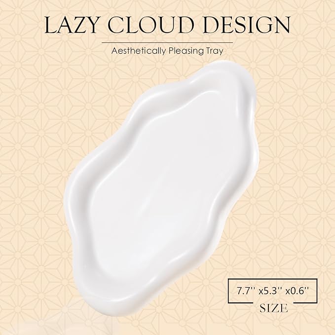 CCINPPY Ceramic Cloud Jewelry Tray Trinket Dish Key Bowl Nightstand Decor | Decorative Small Desk Tray Jewelry Plate Key Holder Bowl Cute Bedroom Room Decor Aesthetic, Gift for Women, White, Medium - Image 2