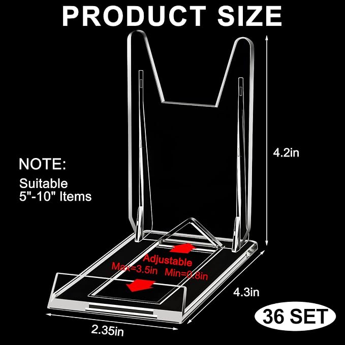 6 Pack Acrylic Book Stand for Display Adjustable, 4.2in H | Clear Display Holder Easel Collector Stand for Home Office, Back to School Comic Album CD Magazine Postcard Artworks - Image 2