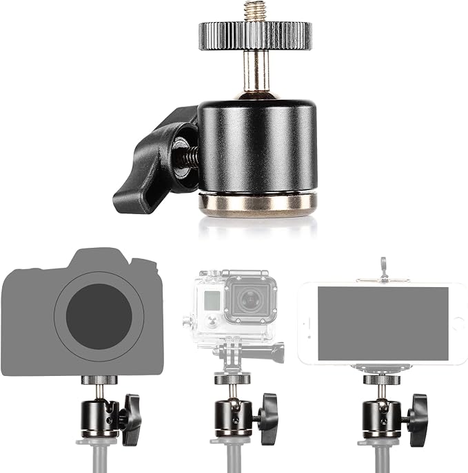 Neewer® Aluminum Alloy 360 Degree Rotating Swivel Mini Ball Head with 1/4" 3/8" Thread Base Mount for DSLR Camera Like Canon,Nikon,Sony/Camcorder/iPhone 6s/6/5S/5/4S/4,Gopro HD Hero 1/2/3/3+/4 - Image 3