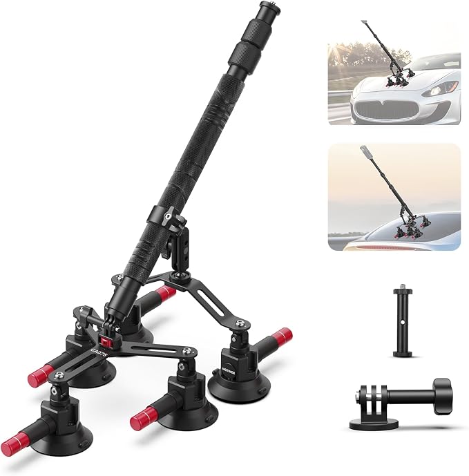 NEEWER 5 in 1 Suction Car Mount Kit Compatible with Insta 360 X5 X4 X3 Insta360 X2 GoPro Max DJI OSMO 360 Action Camera Accessories, Quick Release with Invisible Selfie Stick for Windshield, CA075 by Neewer