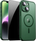 for iPhone 14 Plus Case with Privacy Screen Protector, Green | Full Camera Protection, Translucent Matte Magnetic, Compatible with MagSafe, Shockproof Phone Cover, Slim Fit by ZOZDOKG