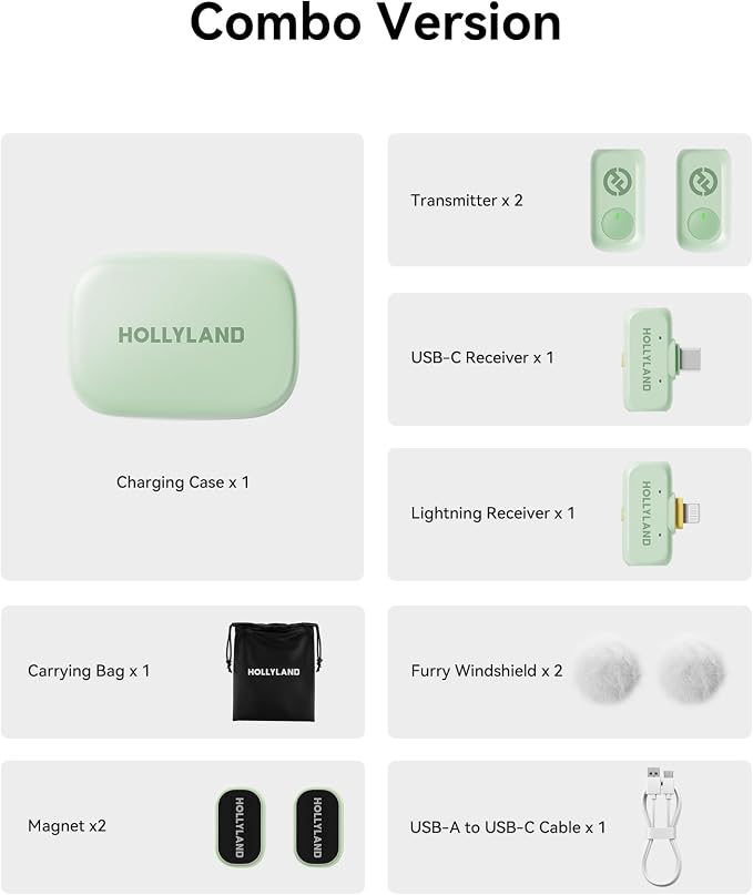 Hollyland Lark A1 Wireless Mini Microphone for iPhone & Android, 48kHz/24-bit, 3-Level Intelligent Noise Cancel, Microphone for YouTube, Podcast, Vlogging (Green, 2TX + 2RX + Charging Case) - Image 9