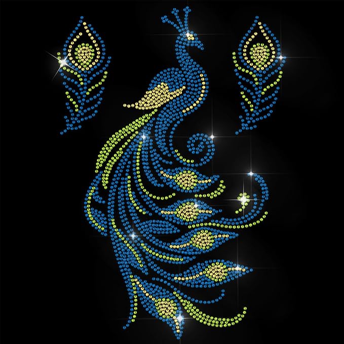3 Pcs Peacock Pattern Iron on Rhinestones Transfer, Bling Crystal Clothing Repair Applique Heat Transfer Patches for T-Shirt Vest Shoes Hat Jacket Pants Bags Decor by GOMAKERER