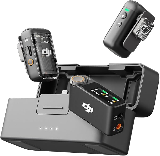 DJI Mic 2 (2 TX + 1 RX + Charging Case), All-in-one Wireless Microphone | Noise Cancelling, 32-bit Float Internal Recording, 250m (820 ft.) Range, Mic for iphone, Android, Camera, Vlogs by Unknown