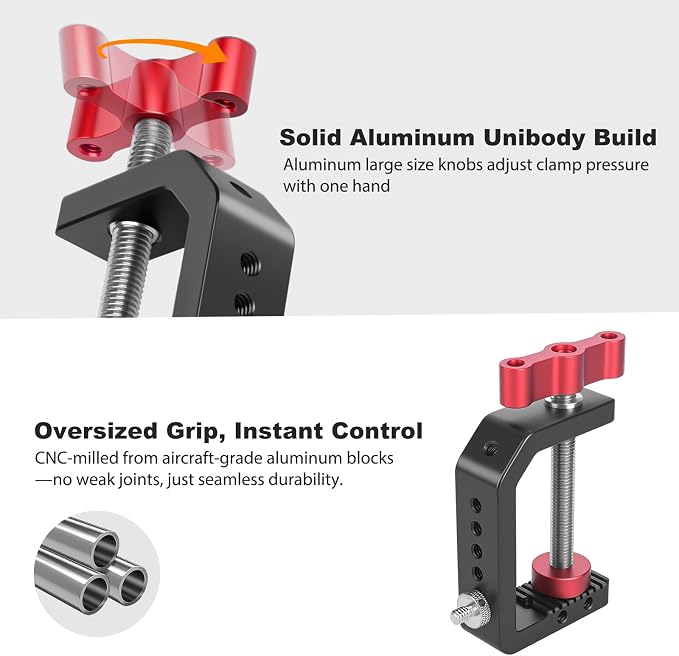 C Clamp Desk Camera Mount, Aluminum Table C-clamp with 1/4" 3/8" Thread, Desktop DSLR Mount for Photo Studio Video Camera, Light Stand, Desk, Rods, Shelves, Bike, Max Clamp 2.36" (62021) - Image 6