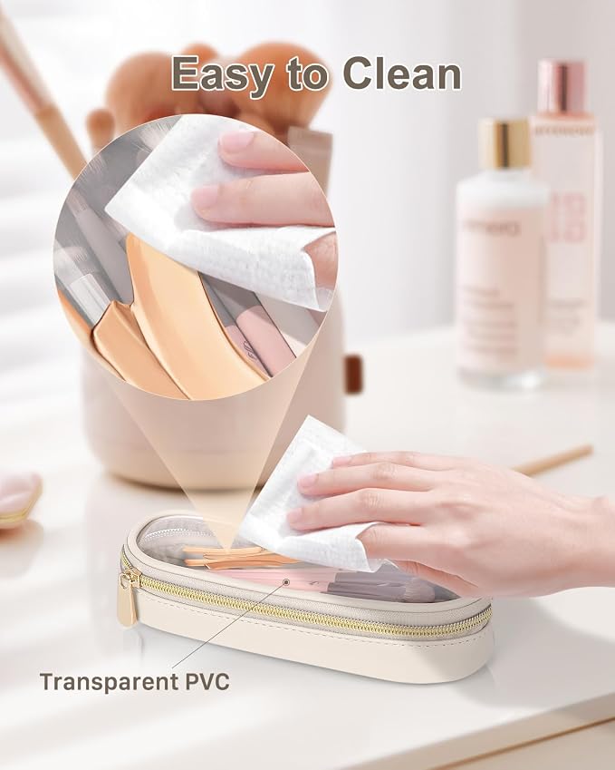 Soimeat Clear Travel Makeup Brush Holder, Leather Makeup Brush Toiletry Bag, Portable Cosmetic Brush Case, Transparent Waterproof Makeup Brush Storage Bag, White, Large - Image 4