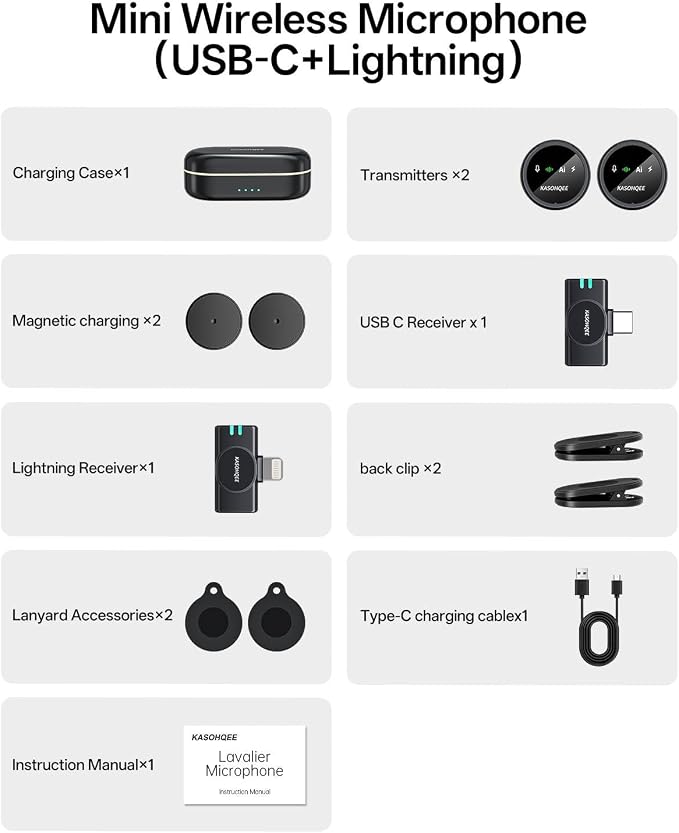 Wireless Lavalier Microphone for iPhone 17/16/15/14, iPad & Android, Magnetic Clip-on Mini Mic with Charging Case,30H Playtime Plug-Play Lapel Lavalier Mic for Vlog TikTok, AI Noise Reduction - Image 9