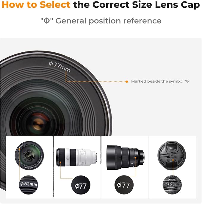 K&F Concept 86mm Lens Cap, 9-in-1 Center Pinch Lens Cover + Anti-Loss Keeper Leash + Microfiber Cleaning Cloth Kits Compatible with Nikon, Canon, Sony, Fujifilm Camera Lenses - Image 2