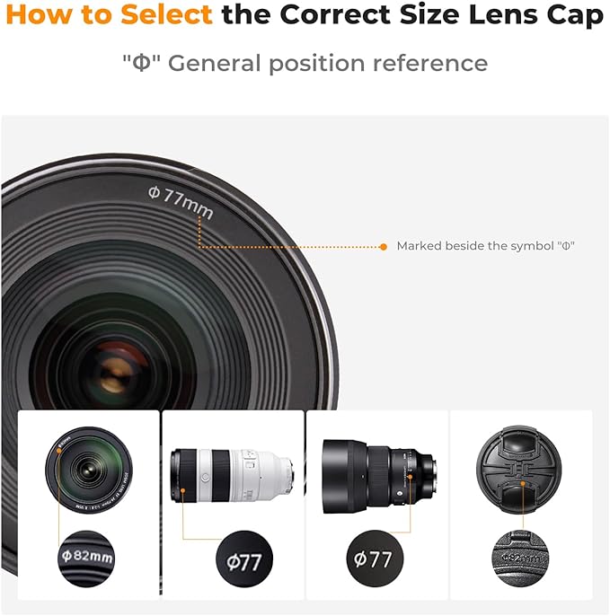 K&F CONCEPT 95mm Lens Cap, 9-in-1 Center Pinch Lens Cover + Anti-Loss | Keeper Leash + Microfiber Cleaning Cloth Kits Compatible with Nikon, Canon, Sony, Fujifilm Camera Lenses - Image 2