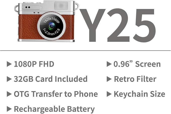 LKT 1080P Mini Keychain Camera with 32GB Card & OTG Adapter, Portable Pocket Digital Camera with Retro Filters & Screen, Tiny HD Camcorder for Phone Transfer, Travel, Kids, and Gifts - Image 2