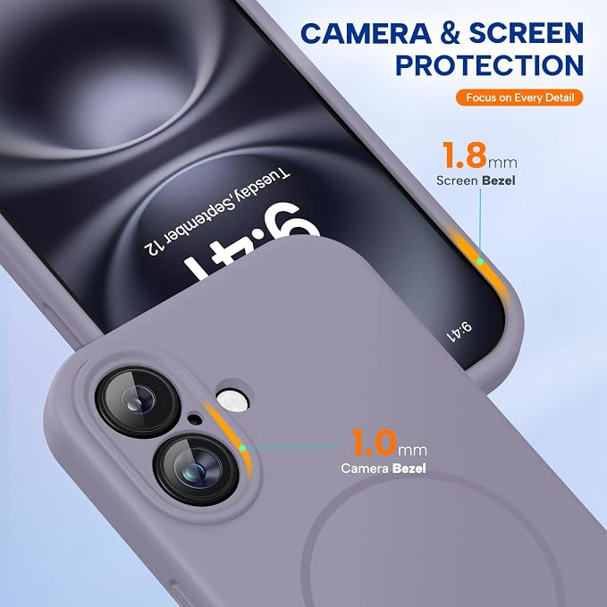 miracase Magnetic for iPhone 16 Plus Case, [Soft Anti-Scratch Microfiber Lining], Compatible with MagSafe, Liquid Silicone Shockproof Drop Protection Phone Case for 16 Plus,Lavender Gray - Image 8