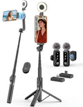 USKEYVISION Vlogging Kit, Content Creator Essentials w/Light & Lavalier Mic | Magnetic Selfie Stick Tripod for iPhone with Light, Vlogging Microphone for Content Creators, Youtube Recording(SPT-02Combol) by USKEYVISION