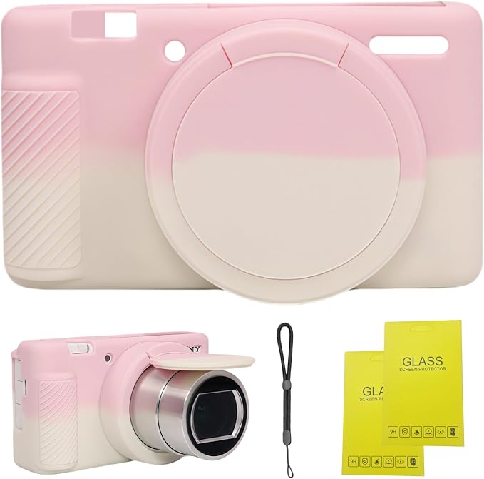 Camera Case for Sony ZV1 Digital Camera.ZV-1 Accessories | Soft Silicone Protective Case Removable Lens Cover,Comes with 2 Screen Protectors and 1 Wrist Strap.(Pink-White) by SZHSYJY