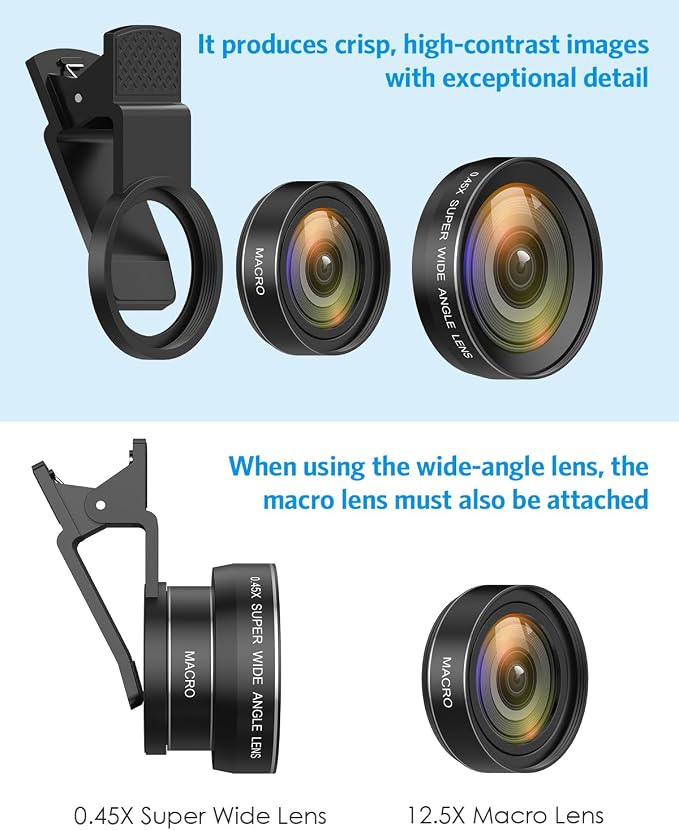 AMIR Phone Camera Lens, 0.45X Wide Angle & 12.5X Macro Lens, 2-in-1 Clip-On | 140° Super Wide Angle, HD Optical Glass, Universal Clip-On for iPhone 16/15/14/13, Samsung Galaxy S & Most Smartphones - Image 5