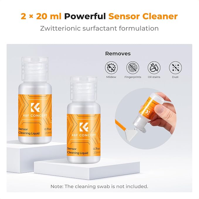 K&F CONCEPT 20ML*2 Spray and Sensor Cleaner Kit, Lens Cleaner | Efficient Cleaning,Safe Formula Cleaner,Easy to Carry and Store,for All Sensors and Critical Optics,Cameras,Laptops,MW01 - Image 2