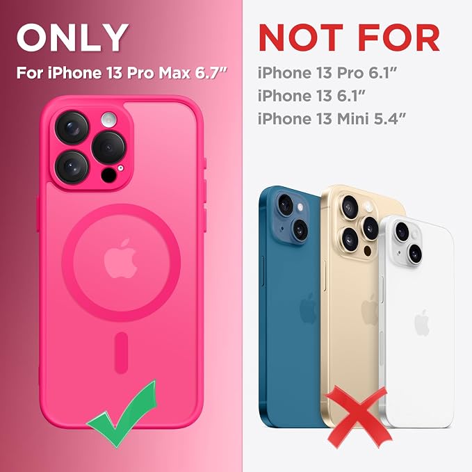CAPRARO for iPhone 13 Pro Max Case, Compatible with MagSafe Hot Pink | Upgraded [Full Camera Protection] Shockproof Protective Slim Translucent Matte Magnetic Phone Case 6.7'', Hot Pink - Image 2