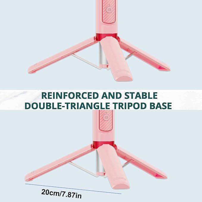 Selfie Stick, Foldable Cellphone Tripod with Remote, Travel Tripod for iPhone Series Android, Video Recording - Pink - Image 4