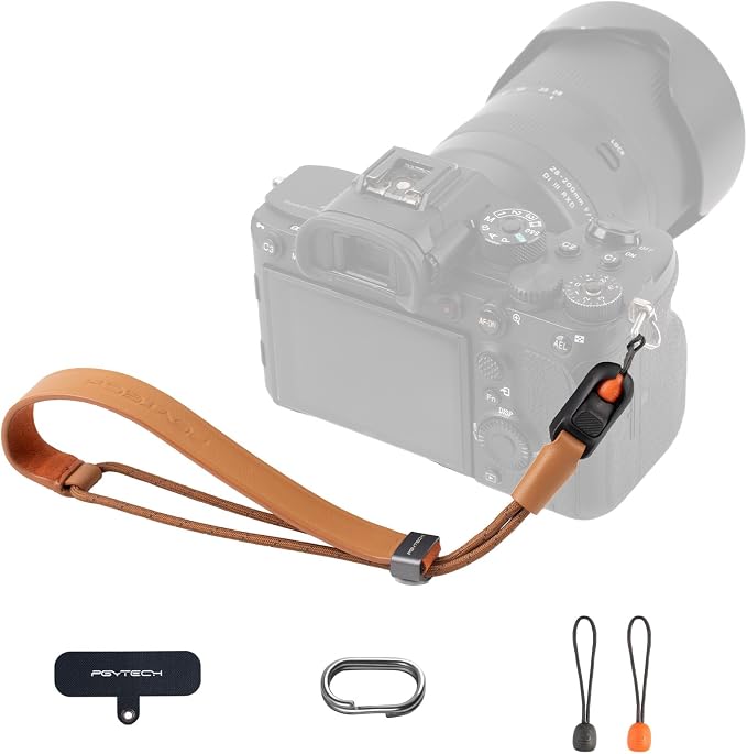 PGYTECH Camera Wrist Strap Slim Leather Vintage Style, Quick Release | Anti-Drop Adjustable Hand Strap for Fujifilm/Sony/Nikon/Canon Camera/Phone, Retro Camera Strap Holds 55.1lb, Caramel Brown by PGYTECH-US
