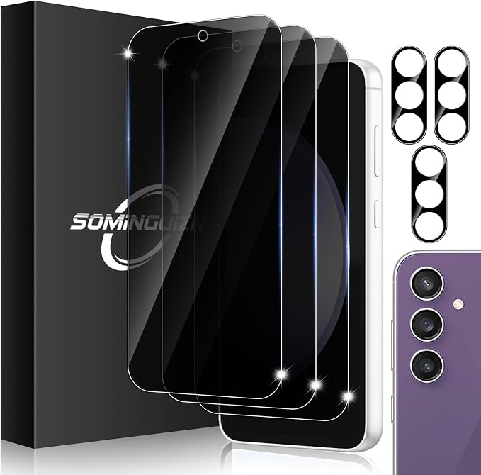3+3 for Samsung Galaxy S23 FE 5G Privacy Screen Protector Camera Protector | 9H Tempered Glass Cell Phone Protector Camera Lens Protector by SOMINGUIZN