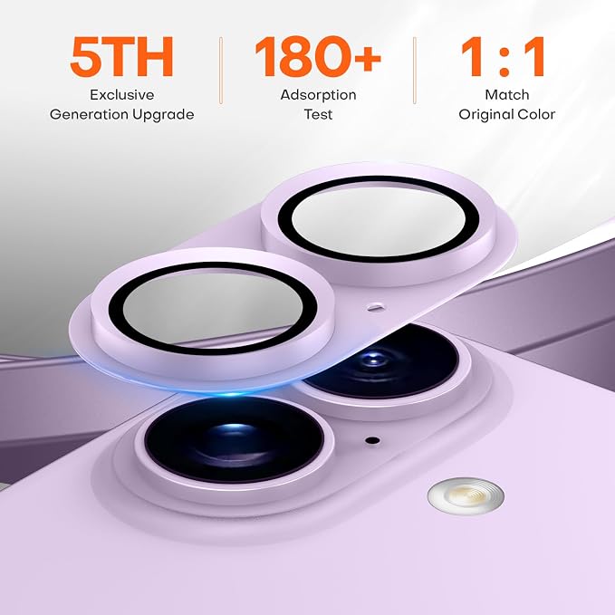 for iPhone 16/16 Plus/iPhone 17 Camera Lens Protector- Lavender | Aluminum Alloy, Tempered Glass Camera Cover, Nano Reinforced Adhesive, Accessories, Anti-Drop, Anti-Scratch, Case Friendly - Image 3