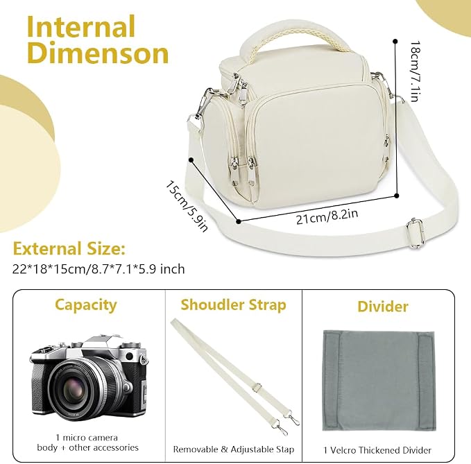 Ainiv DSLR Camera Bag, Large Waterproof Anti-Shock SLR Camera Case, Beige | Adjustable Shoulder Strap Camera Backpack, Portable Crossbody Single Shoulder Backpacks Compatible with Canon, Sony, Nikon - Image 2